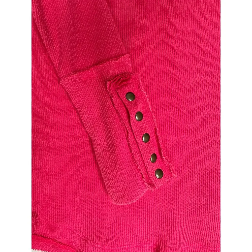 FREE PEOPLE Rivet Studded Cuff Mock Neck Thermal Long Sleeve Shirt Top XS
